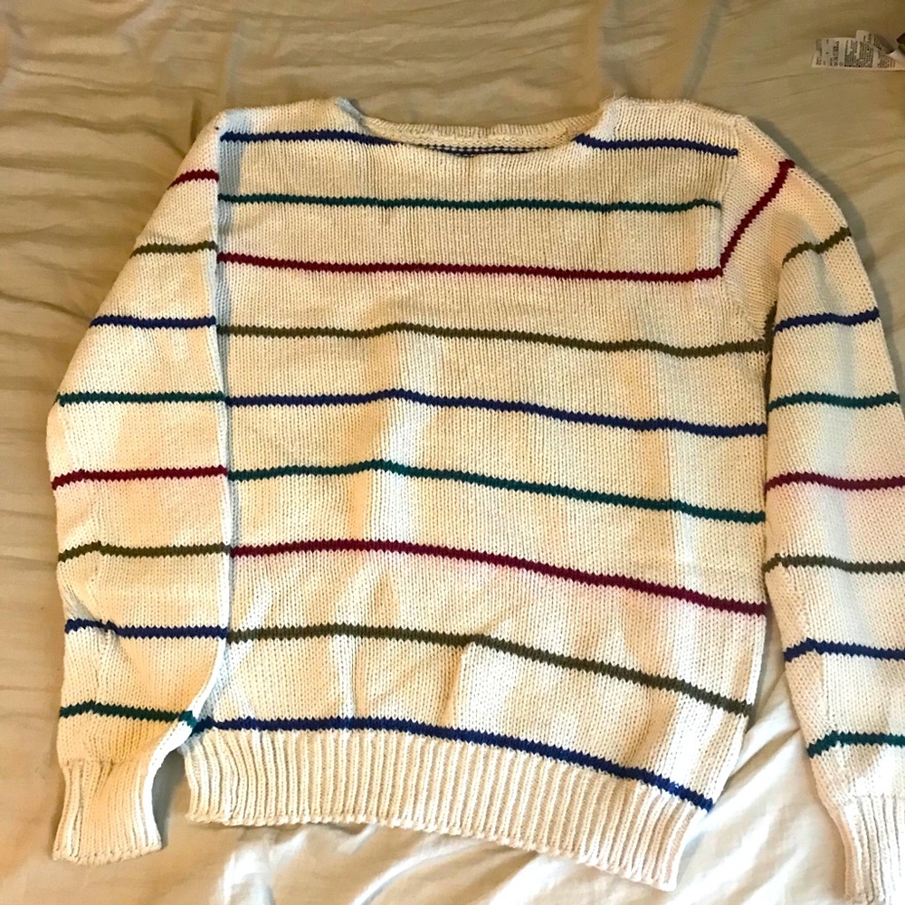a knit sweater - white with colorful stripes